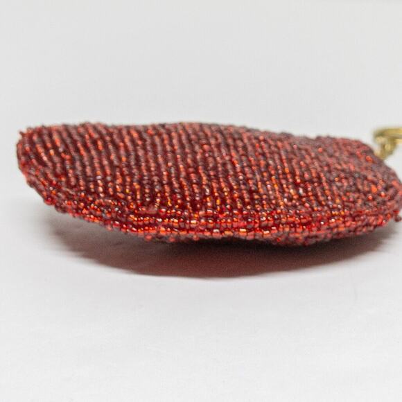 Coin Purse VINTAGE Red Lips Beaded & Sequenced Design Change Pouch Key Chain - Picture 3 of 4